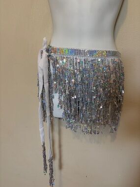 Zumba Fitness Silver Sequin Fringe Mini Wrap Skirt